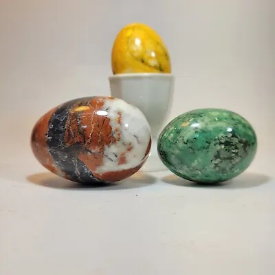 Vintage Polished Marble Granite Stone Easter Eggs Italy Lot Of 3 • $29