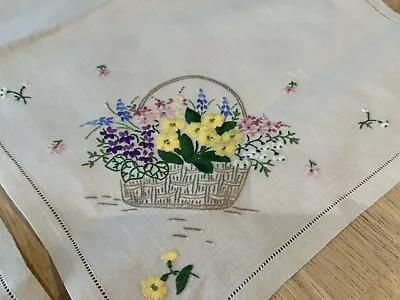 2 New Vintage Cream Embroidered  Place Mats Table Cloth Easter Bouquet Design • £9.95