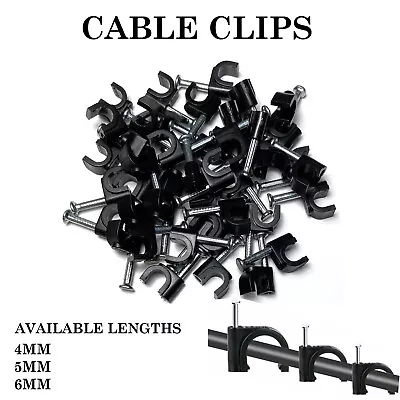 Round Cable Clips Wall 3.5mm 4mm 5mm 6mm 7mm 8mm 9mm 10mm White Black Nail Plugs • £2.90