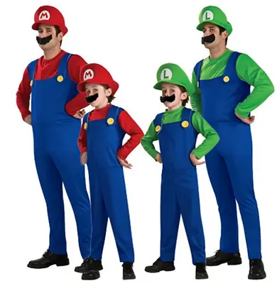 Mens Kids Boys Super Mario And Luigi Bros Fancy Dress Halloween Costume Plumber • £9.89