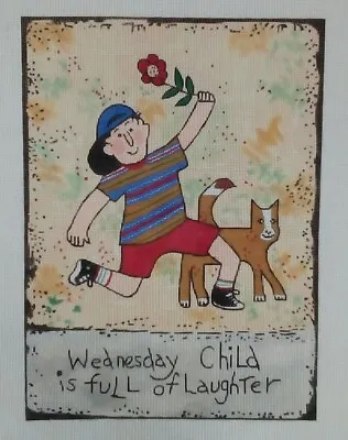 MAGGIE Barbara Olsen Needlepoint HP Canvas WEDNESDAY CHILD Laughter 18m 9.5x13 • $101.99