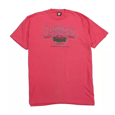 Dallas TV Series Vintage 1987 Single Stitch T Shirt Mens XL Pink Southfork Ranch • £34.95