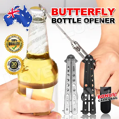 Balisong Stainless Butterfly Knife Bottle Opener Training Practice Folding Tool • $10.95