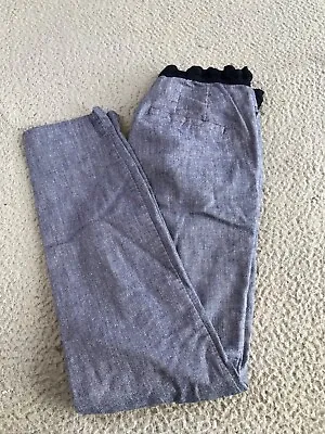 Zara Pants Women XS Blue Mid Rise Straight Pockets Trousers Stretch Elastic Back • $24.88