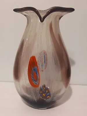 Murano Style Art Glass Colorful Murrine Lattice Hand Blown 14  Vase • $190
