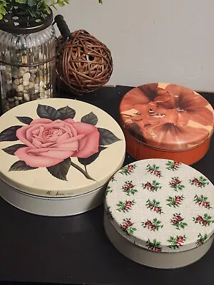 Set Of 3 Vintage Mrs. Stevens Candy Cookie Tins Chicago Rose Rare Lily • $36