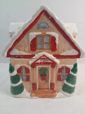 Vintage Christmas Cottage / Cabin Cookie Jar  MCE / Edi SAUSALITO CA Read Discr • $19.99