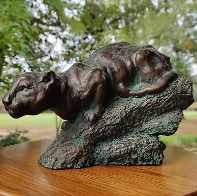 Crouching Mountain Lion Attrib Joseph Boulton Bronze Foundry Stone Sculpture VTG • $199.95