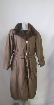 Women's Sz 10 MINT Brown Raincoat With Detachable Real Opossum Fur Vest Lining • $120