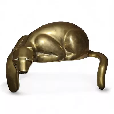 Vtg Art Deco Mid Century Modern Solid Brass Panther Lion Shelf Sitter Sculpture • $371.25