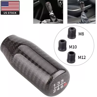 $16.14 • Buy Real Black Carbon Fiber Manual Gear Shift Knob Shifter Lever 6 Speed Universal