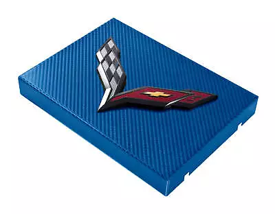 C7 Corvette Blue Carbon Fiber Fuse Box Cover W/ Black Crossed Flags Emblem • $54.95