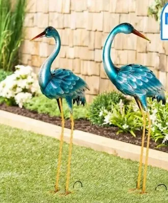 Evergreen Blue Steel 35” Heron Garden Statue 2 Pack Bird Ornament. • £59.50