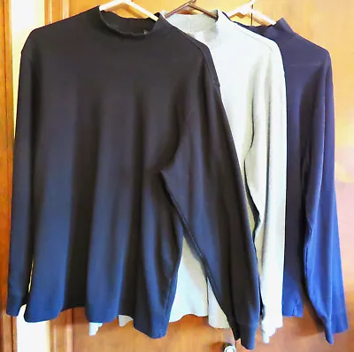 3 Mock Neck Turtleneck Long Sleeve Shirts Mens Size L Black Blue Grey • $19.95