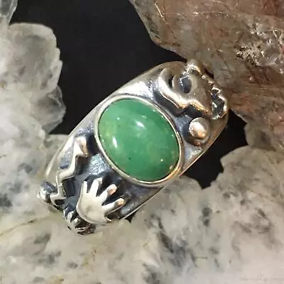 Jody Naranjo Vintage Sterling Oval Green Turquoise Petroglyph Ring S 8 For Women • $71.25