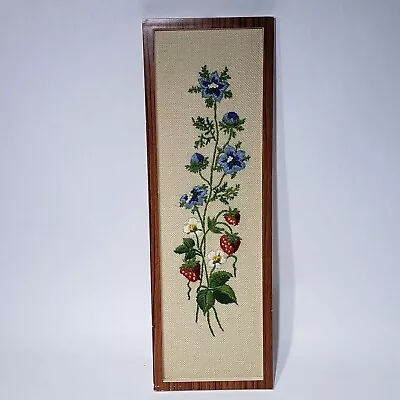 VTG Framed Hand Embroidered Crewel Cottage Core Strawberries Wall Art • $42.95