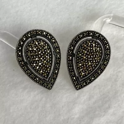 VTG Sterling Silver Judith Jack Marcasite Teardrop Earrings Post Pierced Cutout • $55