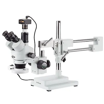 Amscope 7-45X Sim-Focal Trinocular Fluorescent Boom Stereo Microscope+1.3 Camera • $617.99