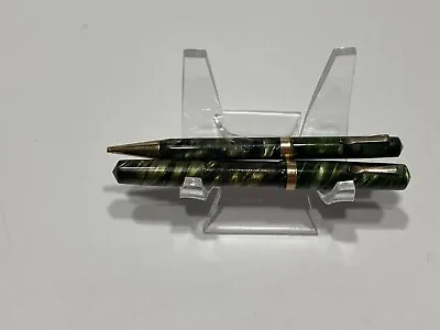Wahl Eversharp Green Marble Bantam 14K Nib Fountain Pen And Pencil   • £138.71