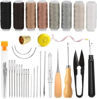 Sewing Kit Set Awl Leather Hand Stitcher Repair Set Heavy Duty Thread Needles • $12.53