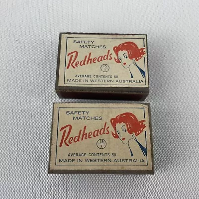 2x Redheads Safety Matches Match Boxes Made In Western Australia VINTAGE 1970s • $24.90