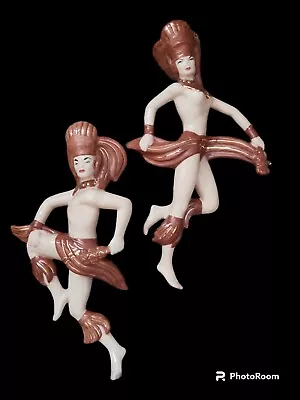 Vintage Mid Century Modern Ceramic Dancers Wall Plaque With Gold Gulid  • $85