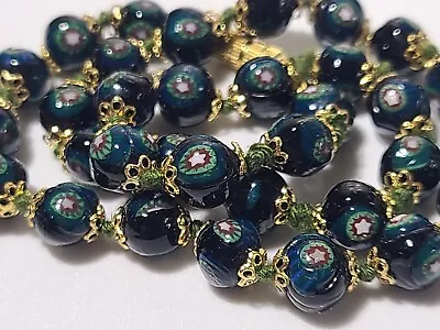 STUNNING Vintage ESTATE Venetian Murano Art Glass Millefiori Necklace BLUE GREEN • $31