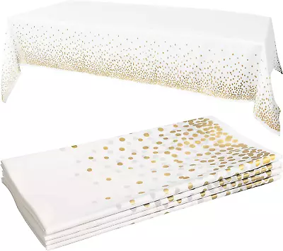 Manteles Blanco Dorado Paquete 4 54”X108” Manteles Desechables Puntos Dorados • $24.95