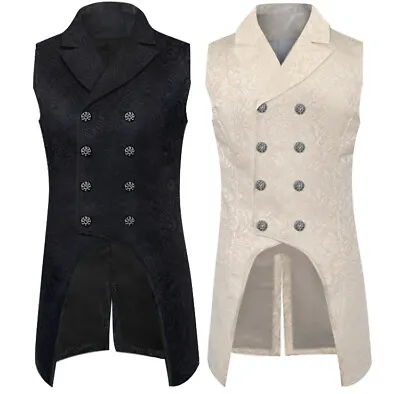 Vintage Men's Court Style Sleeveless Jacket Retro Double Breasted Vest  2 Colors • $32.99