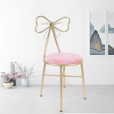 Vanity Makeup Stool Seat Pink Velvet Chair W/Backrest Bedroom Butterfly Stool • $51.30