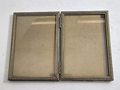 Vintage Brass & Glass Double (Holds 2) Stand-Up 3.5x5 Photo Picture Frame  • $9