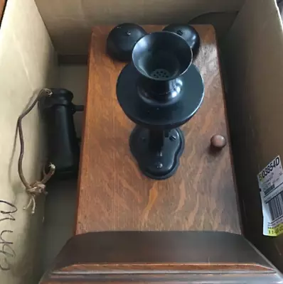 Old Antique Oak Wall Telephone~Early 20th C~Original Salvaged Spice Cabinet~OOAK • $450