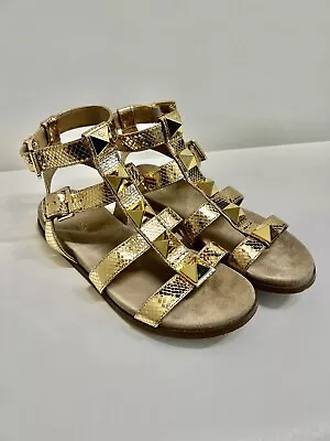 Michael Kors Wren Gold Strap Gladiator Sandals With Gold Studs 8M EUC • $53