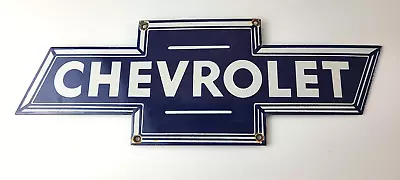 Vintage Chevrolet Sign - Porcelain Bow Tie Sign - Gas Oil Pump Garage Auto Sign • $168.77