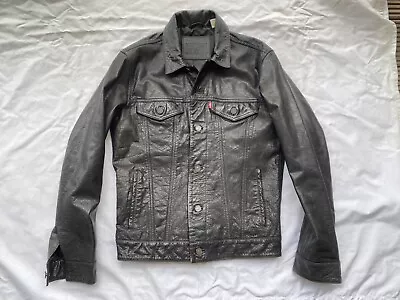 LEVIS Leather Jacket Denim Style Black Pocket S 36-38 Trucker Vintage Type 3 • £150