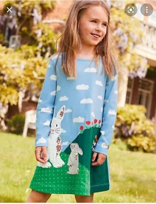 Mini Boden Girls Blue Bunny Appliqué Jersey Dress BRAND NEW G2207 • £14.99