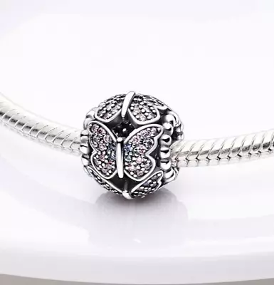 Butterfly Crystal Pave Pet Charm Genuine  Sterling Silver 925  Bead Mum Wife  • £14.99