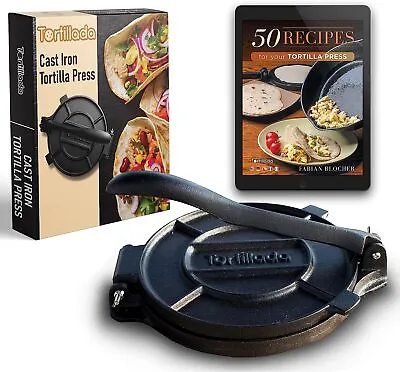 Tortillada – Tortilla Press Quesadilla/Roti Maker (20 Cm) Cast Iron With Rec • £52.59