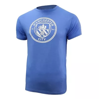 Manchester City Vintage Sky Blue  Poly-Cotton T-Shirt Adult  Officially Licensed • $26.95