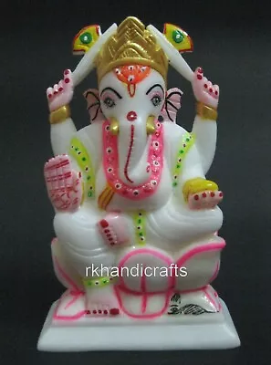 6.5 Inches Marble Ganpati Ji Handmade Decorative Sculpture For Reception Table • $110.40