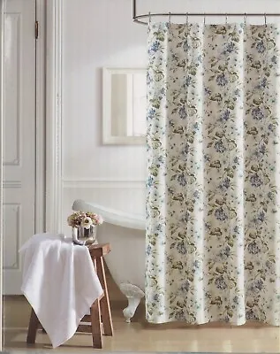 Laura Ashley Vineyard Blues Fabric Shower Curtain Floral 72  X 72  Farmhouse • $35.99