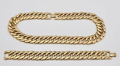 Vintage Monet Matte Gold Necklace Bracelet Set Flat Chain 16.25 7.25  N687 • $39.95