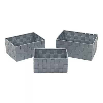 Storage Baskets Set Of 3 Grey Rectangular Nylon Organiser Boxes Makeup Brushes • £13.99