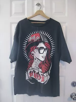 MOB INC Thug Life Size XX Large  Black T-Shirt  Spider Tattoo Gangster Girl • $25