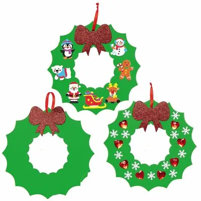 Christmas Wreath Foam Blanks With Bows Childrens Crafts Kit Decoration Pieces  • £2.99