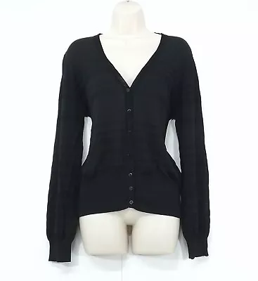 M&S Black Soft Thin Silky Jersey Women's Classic Style V-Neck Cardigan UK 16 • £4.99