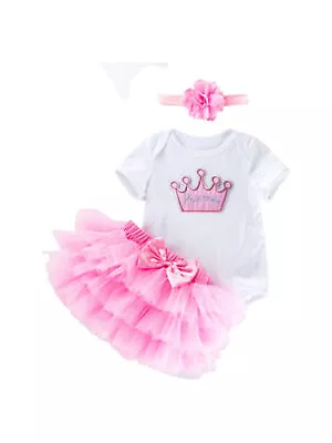 Baby Girl First 1st Birthday Outfit Dress Party Tutu Skirt Headband Holiday Set • $23.79