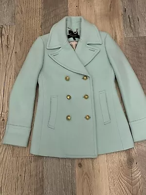 2- J Crew Mint Green Wool Majesty Peacoat Double Breasted- Needs Dry Cleaning • $78