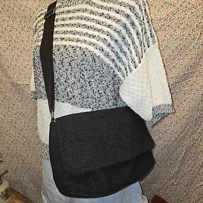 Vintage Eddie Bauer Charcoal Gray Wool Flannel Crossbody Purse Shoulder Bag • $26