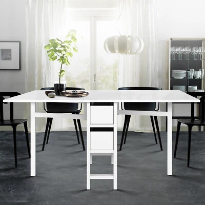 Extendable Folding Dining Table Gateleg Design Home Kitchen Furniture White • $217.95